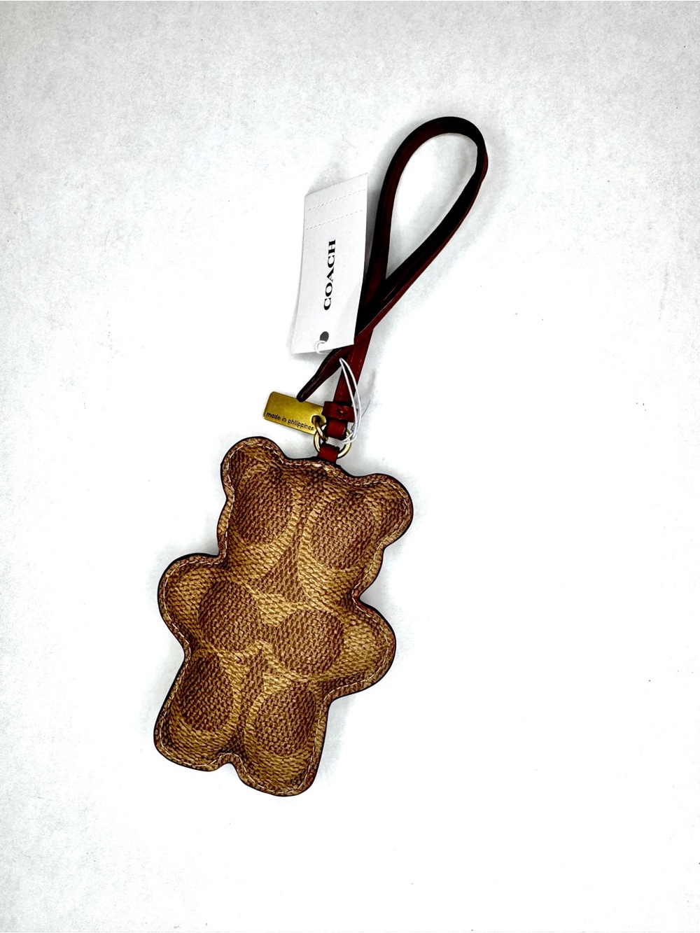 NWT Coach Signature Canvas Teddy Bear Bag Charm Keychain Wristlet Brown